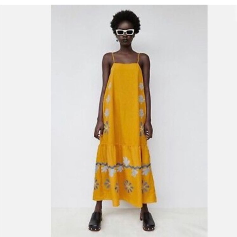 Zara Yellow and Gray Floral Maxi Dress